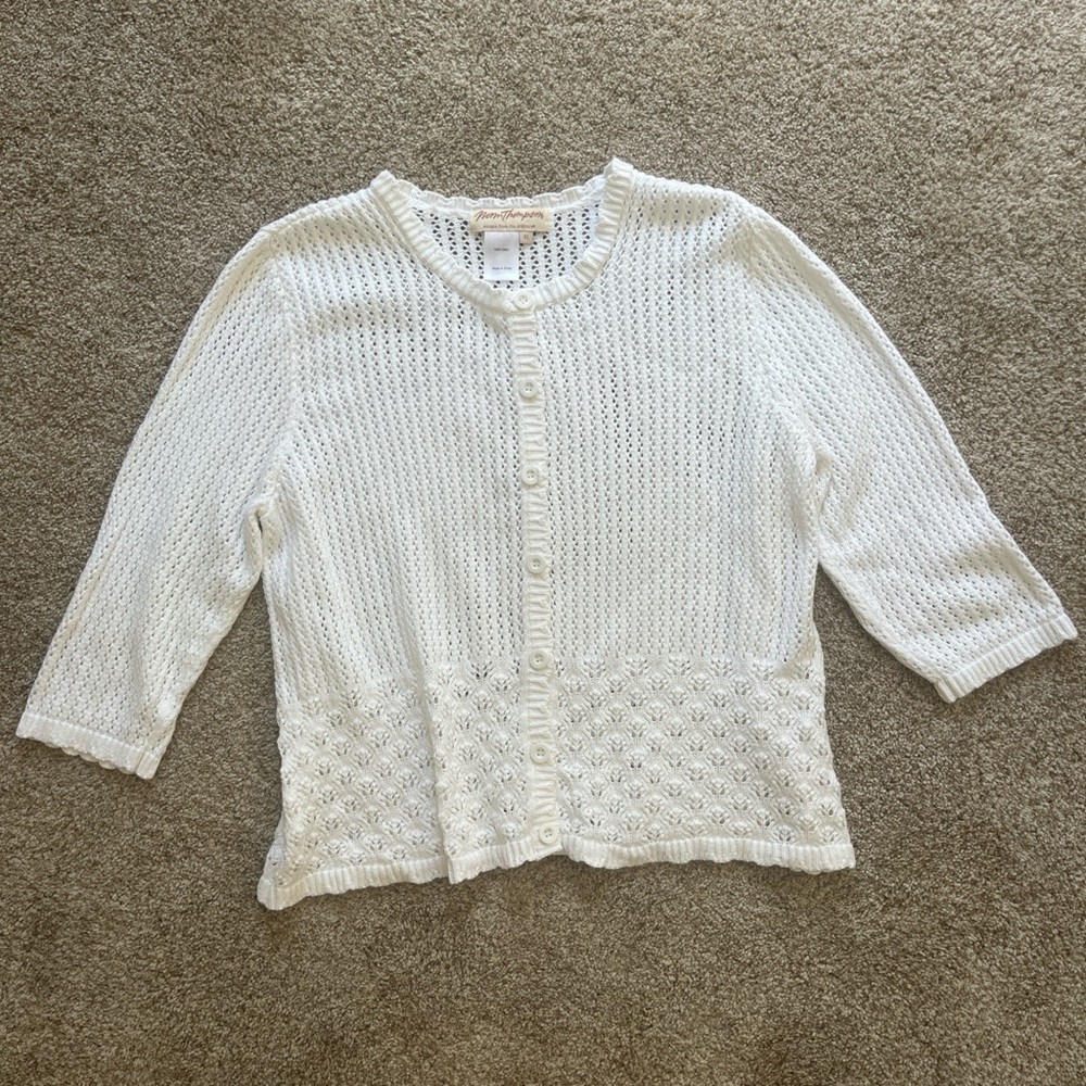 Norm Thompson XL 100% cotton crochet knit cardigan